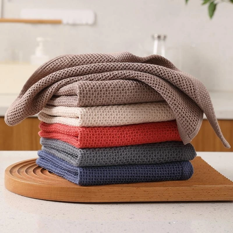 

34*34cm Cotton Dishcloth Hand Towel Honeycomb Ultra Soft Absorbent Wash Cloth Eco-friendly Durable Home Kitchen Cleaning Tools