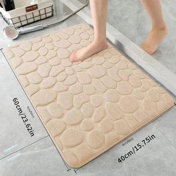 Couverture de bain en relief de galets, tapis de sol absorbant en mousse à mémoire de forme, tapis de sol de salle de bain, couverture de porte antidérapante, tapis de sol intérieur 1