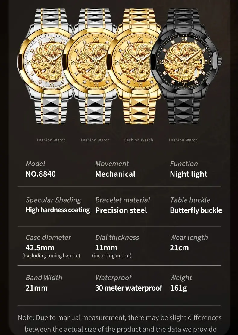 JSDUN 8840 Watch For Men Hollow Dragon Luxury Mechanical Men Watch Top Brand Diamond Scale Luminous Waterproof Dress Wristwatch
