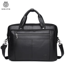 SCHLATUM Genuine Leather  Briefcase Men Business Luxury Crossbody Bag Fashion Cowhide Shoulder Messenger Handbag 16 Inches