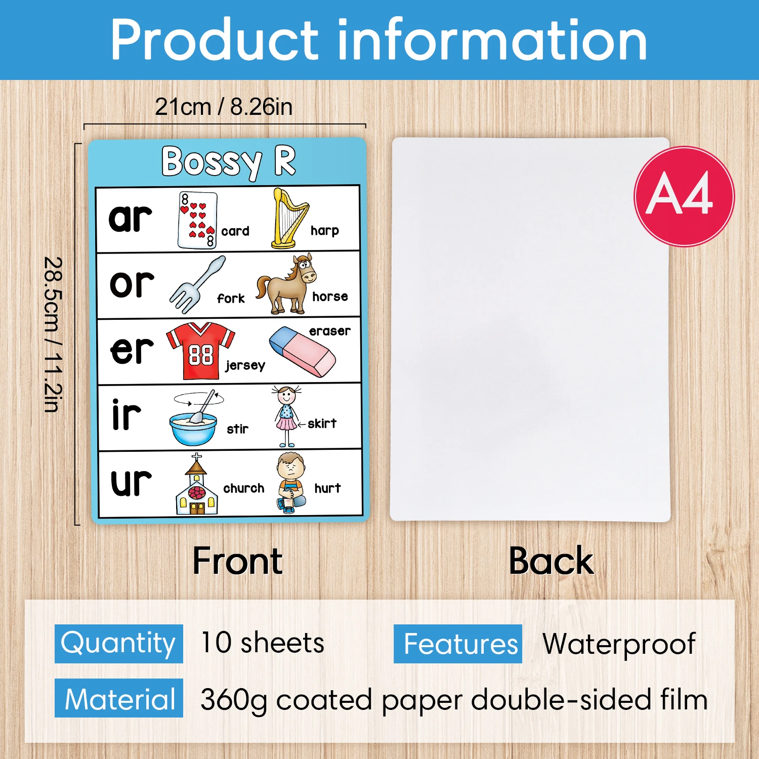 10Pcs Phonics Learning Posters Learning English Educational Chart Teacher Teaching Aids Montessori Toys Classroom Decor