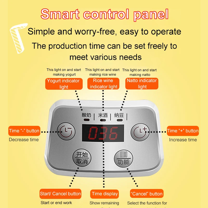 Electric Yogurt Maker Automatic Fermenter Yoghurt Ceramic Container Cups Natto Rice Wine Ferment Machine Yogurt Machine 220V 6