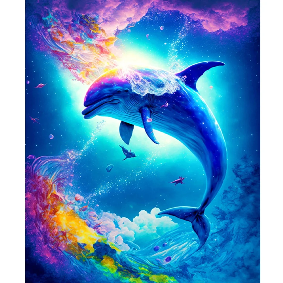 

RUOPOTY Diy Painting By Numbers For Adults Starter Kits Dolphin Animals Acrylic Paint On Canvas With Frame For Home Decors