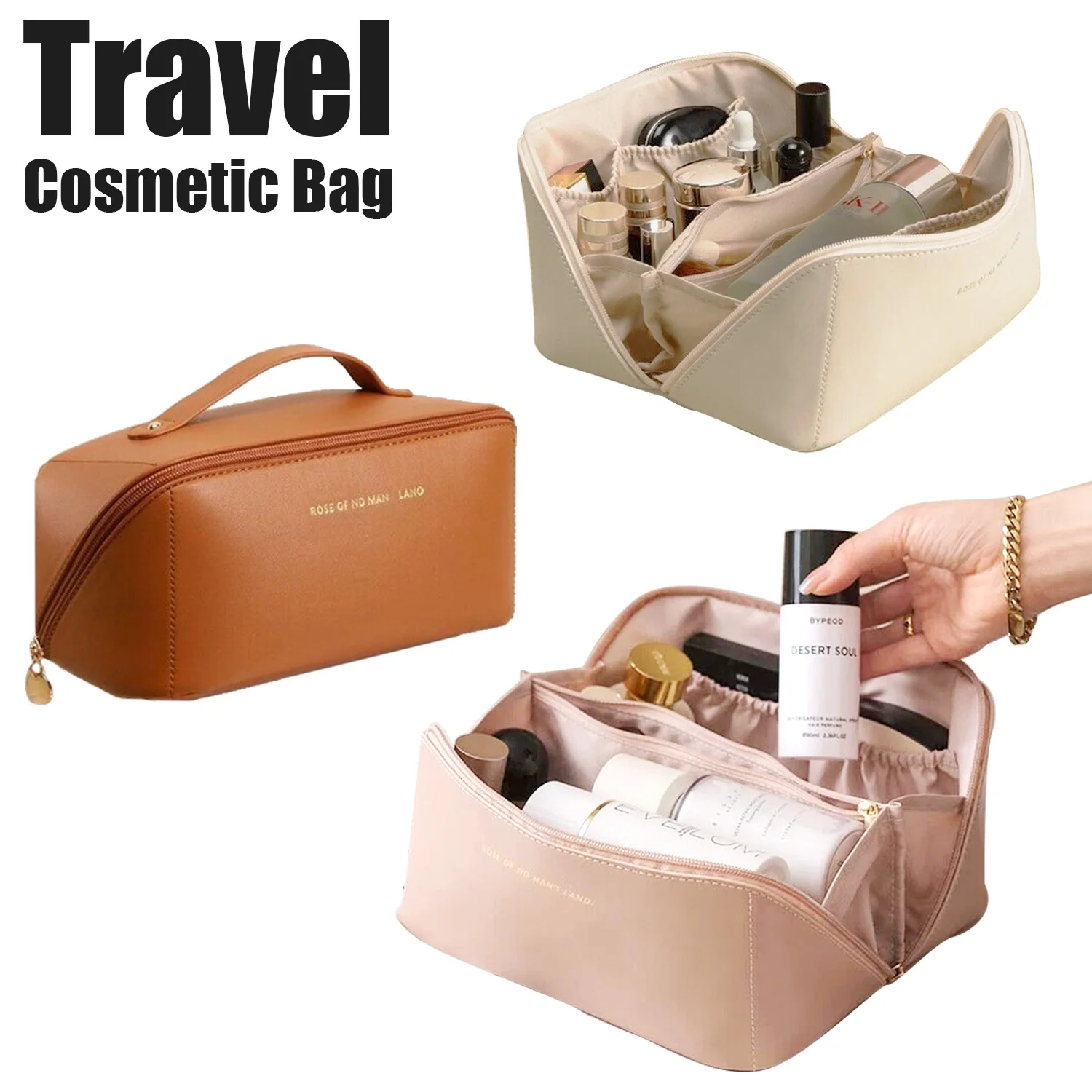 Leather Women Makeup Organizer makeup organizer toiletry bag Large Capacity Travel Cosmetic Bag Waterproof Multifunctional