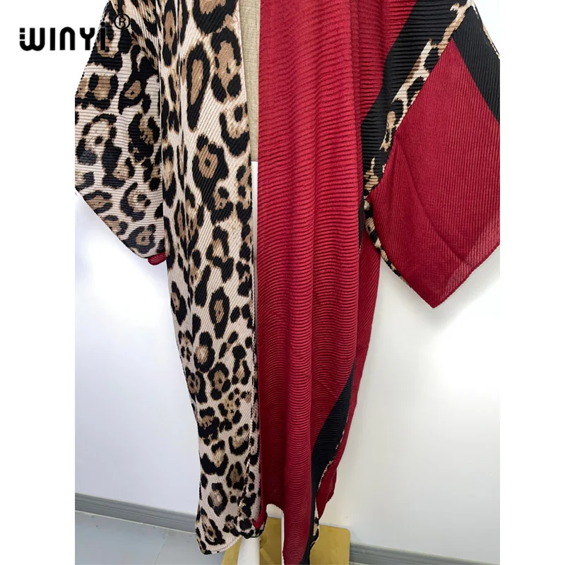 WINYI 유럽 패션 프린트 코튼 플리츠 드레스, 비치 웨어, 우아한 아프리카 여성 가디건, 핫 보헤미안 홀리데이 파티 기모노