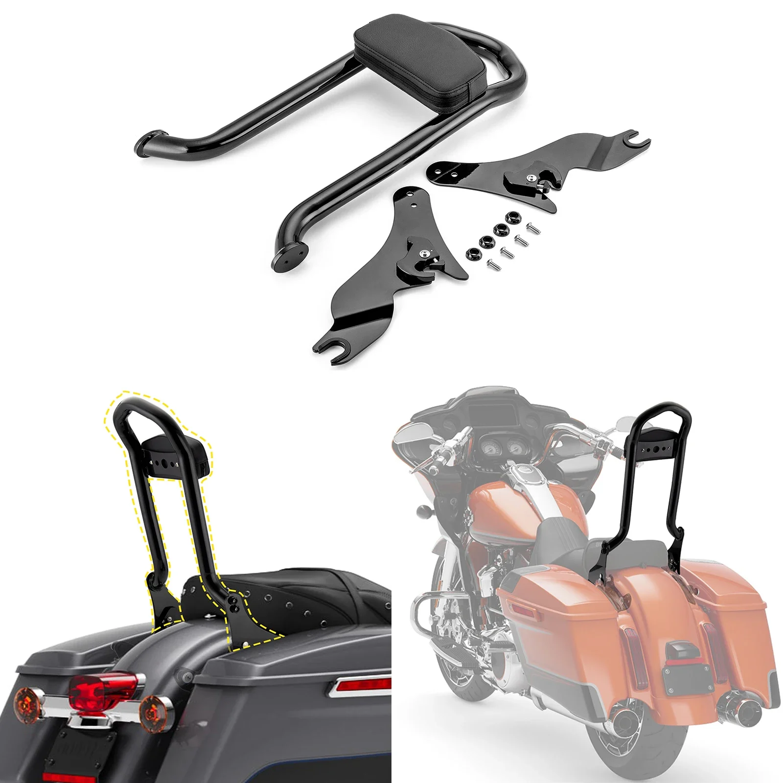 

22"Tall Passenger Backrest Sissy Bar Quick Detachable For Harley Touring FLHX FLHT FLHR FLTR 2009-2024