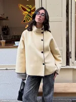 HH Woman Autumn Fashion Loose Coat Women Casual Coat Long Sleeve Turtleneck Single-Breasted Decorate Solid Street Style Jackets