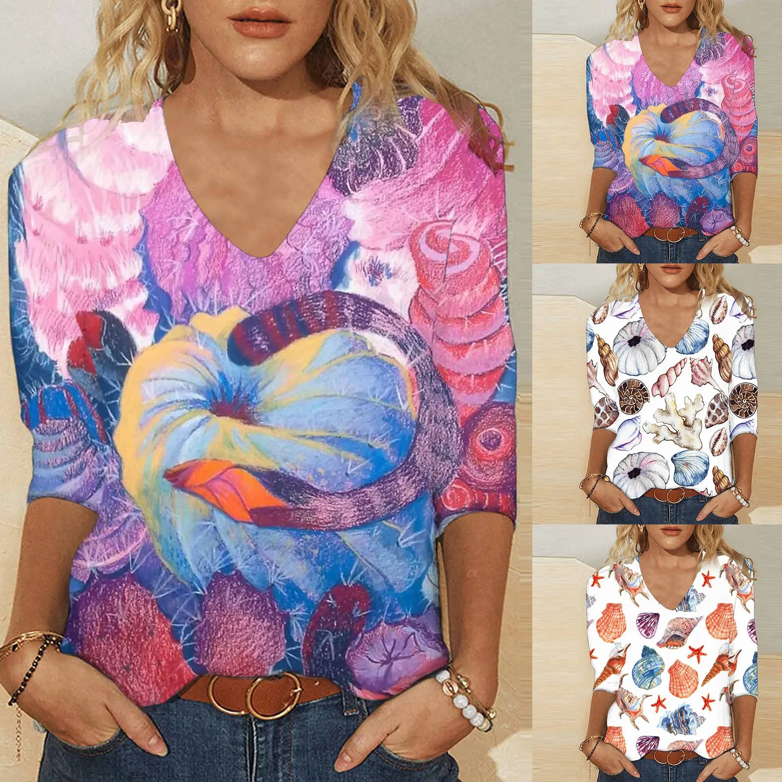 

Ladies T Shirts for Women Womens Sleeve Flower Print V Neck Comfortable Casual Fashion T Cold Gear Long Sleeve Basics T Shirt
