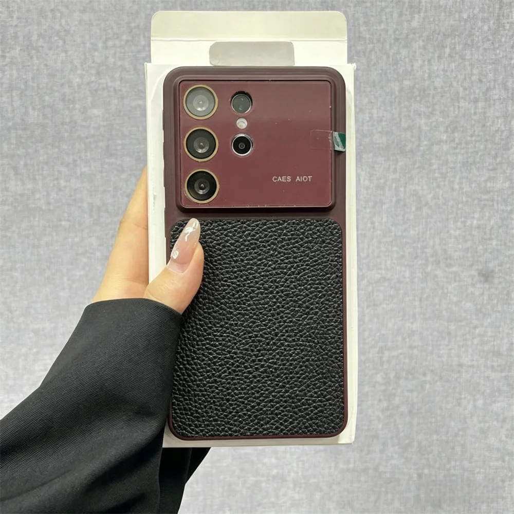 Elegant Large Window PU Leather Phone Case with Glass Camera Protector - Shockproof Cover