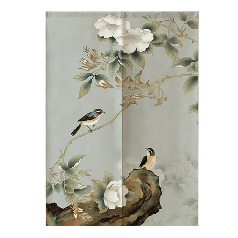 New Chinese Flowers and Birds Door Curtian Living Room Restaurant Kitchen Half Curtain Feng Shui Curtain Noren