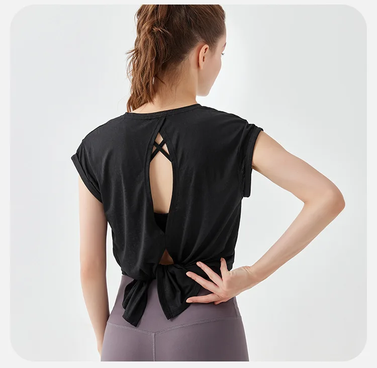 Durchscheinende Yoga-Weste mit offenem Rücken für Damen, locker sitzendes und feuchtigkeitsableitendes ärmelloses Hemd für Laufen und Fitness – Detail 17