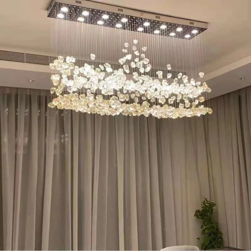 Candelabro LED de Cristal de piedra moderna para sala de estar, accesorios de iluminación de Cristal de lujo grandes, decoración interior del hogar, lámparas colgantes
