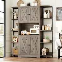 70" Kitchen Pantry Storage Cabinet,Tall Kitchen Hutch Cabinet with Microwave Stand,Industrial Pantry Cabinet with 8 Open Shelves 1