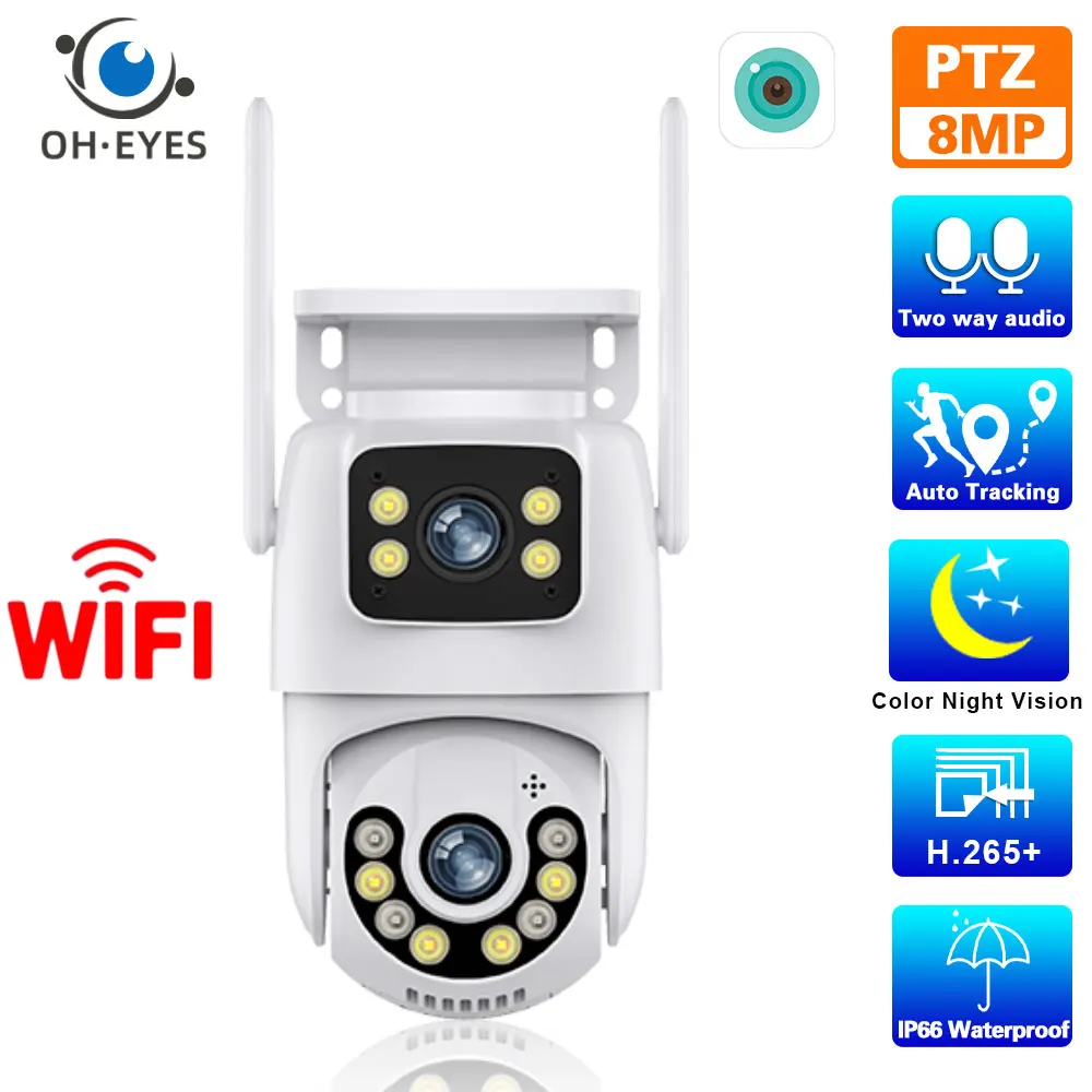 

4K Color Night Vision Wifi PTZ IP Security Camera Dual Lens Auto Tracking Outdoor 2 Way Audio Wireless CCTV Surveillance Camera