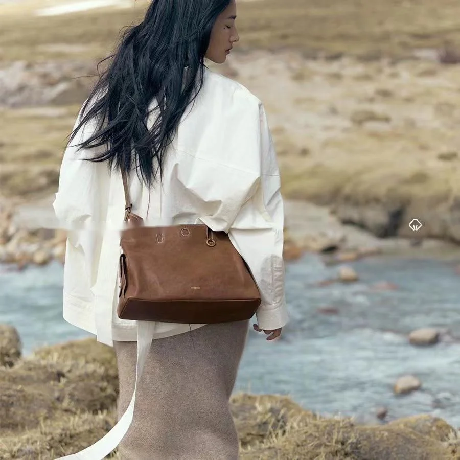 Genuine Leather Shoulder Bag Large Capacity Versatile Tote Bag_voghion.com