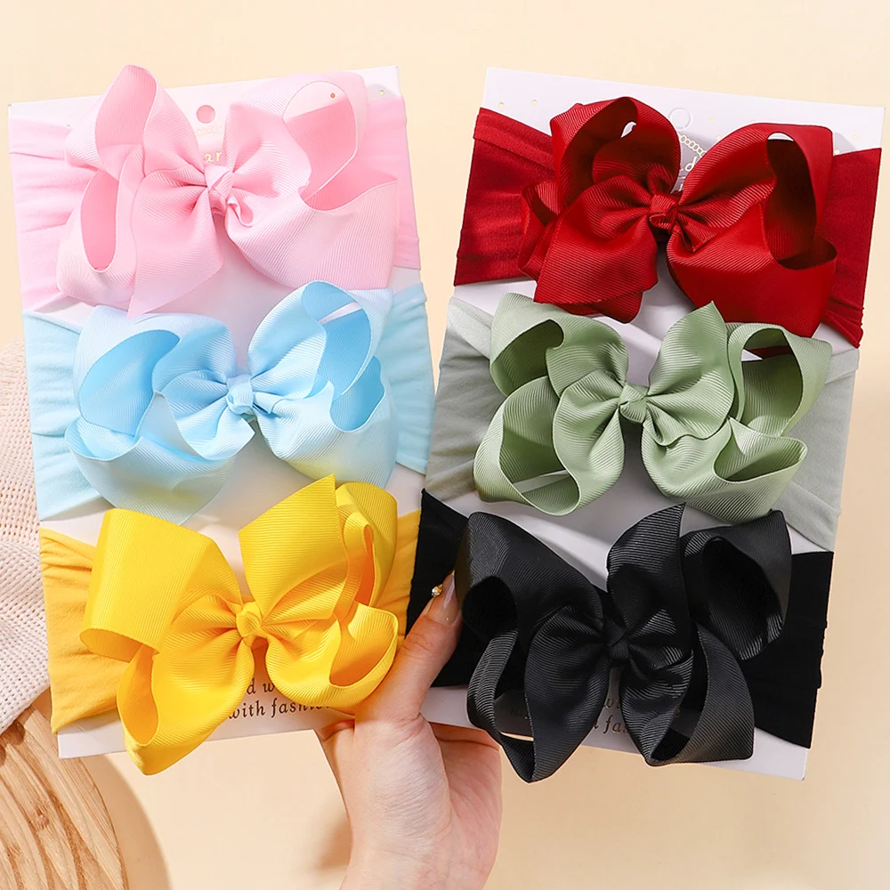 1pcs Large Ribbon Bow Baby Headband Girls Wide Nylon Turban Newborn Bow Headwrap Baby Gift Super Soft Infant Hair Accessories