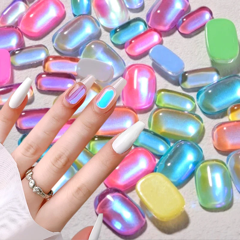 

50/15/10PCS Aurora Nail Charms Nail Rhinestones 3D Heart Bear Nail Gems Colorful Flatback Resin Glass Ice Cube Nail Decoration