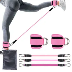 Enhanced Ankle Straps for Resistance and Strength Training Workouts (Rope Pink Set)