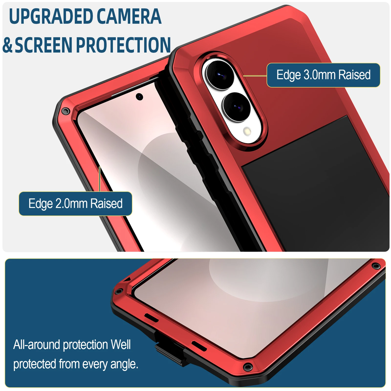 Shockproof Metal Armor Case with Tempered Glass Protection