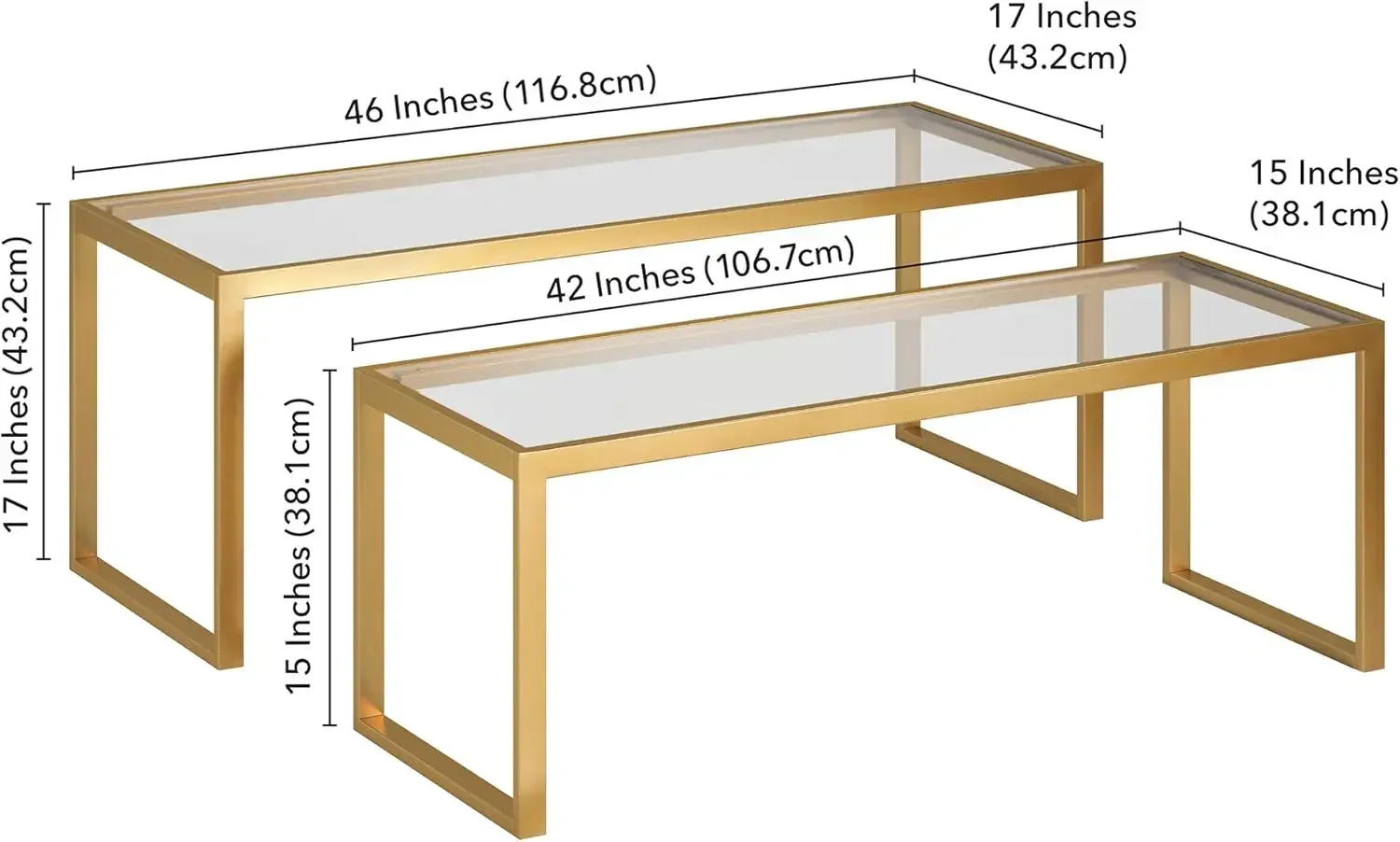 Rectangular Nested Coffee Table in Brass, Modern coffee tables for living room, studio apartment essentials 3