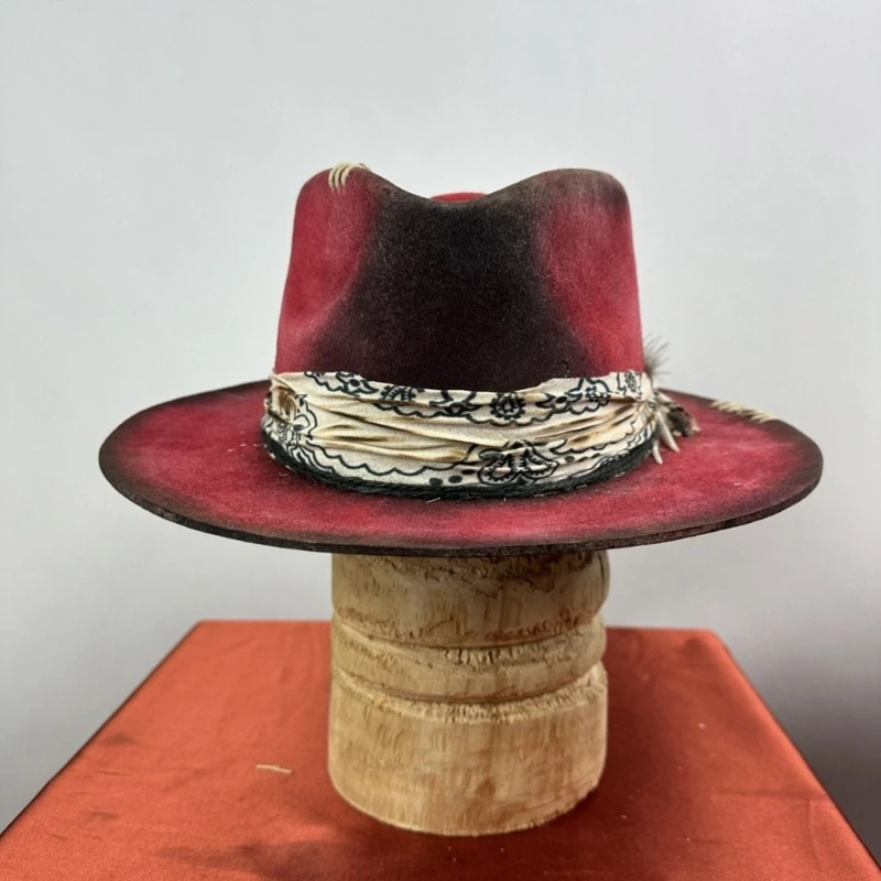 Wool Top Hat Homburg Fedoras Exotic Belt Distressed Victorian Age Classical Porkpie for Boy Men Adults