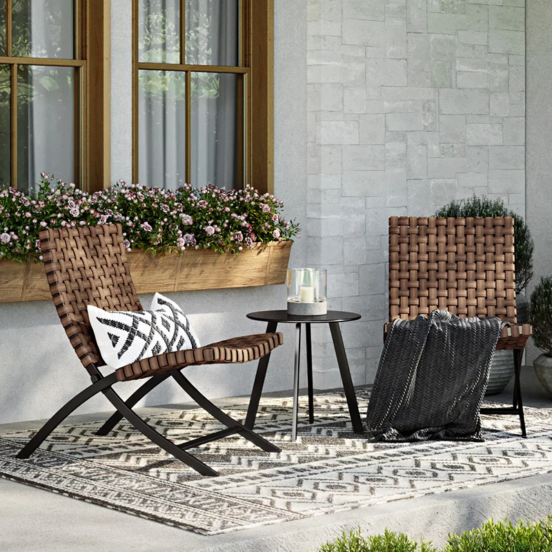 

HXL Outdoor Desk-Chair Courtyard Balcony Leisure Area Table-Chair Set Rattan Chair Three-Piece Set