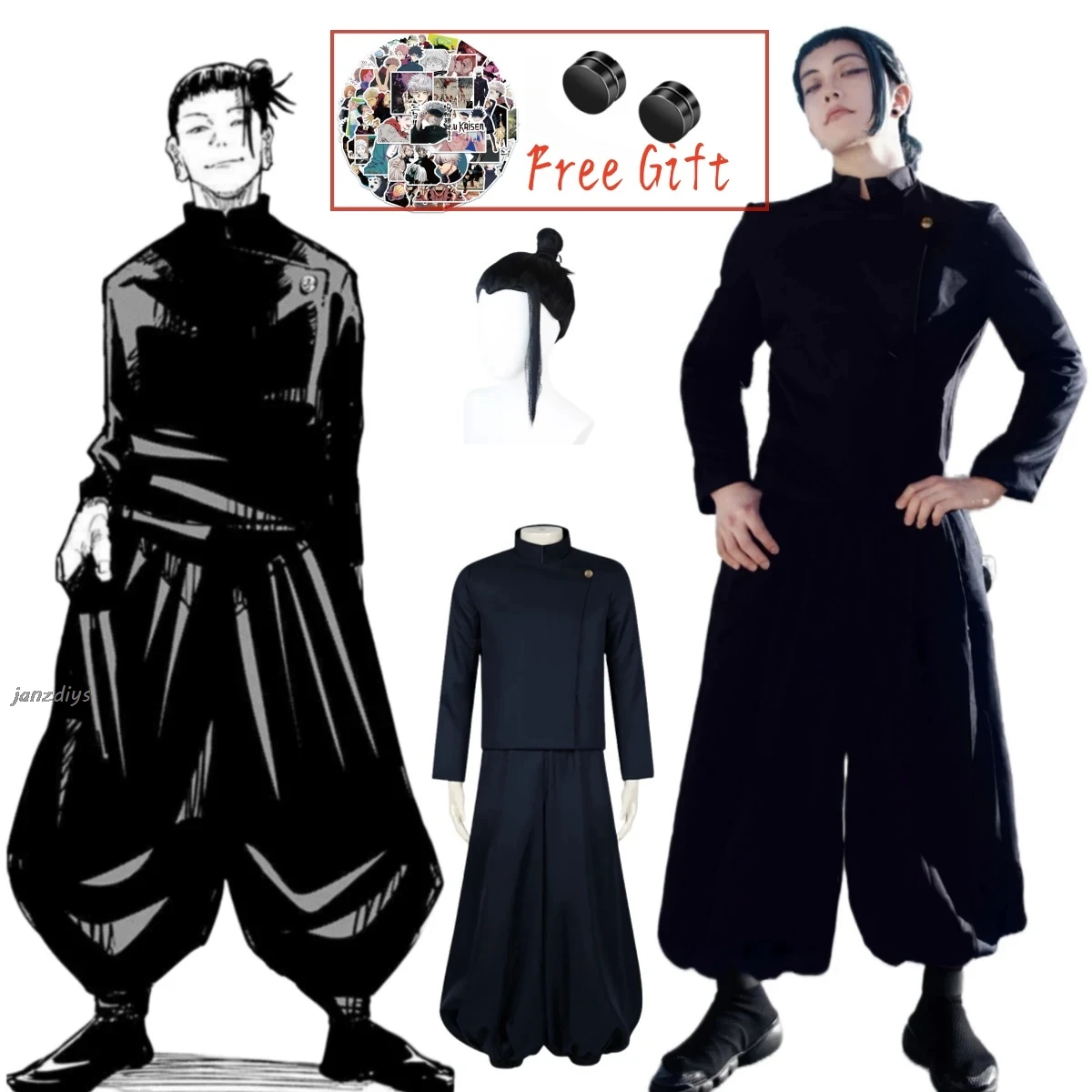 

Jujutsu Kaisen Geto Suguru Cosplay Anime Costume Black School Uniform Wig Suit Halloween Men Costumes Clothes Sticker Free Gift