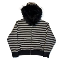 Goth Esthétique Femmes Sweat À Capuche Harajuku Rétro Y2K Emo Fille Col De Fourrure Cardigan Sweat Rock Punk Hip Hop Décontracté Lâche Streetwear 1