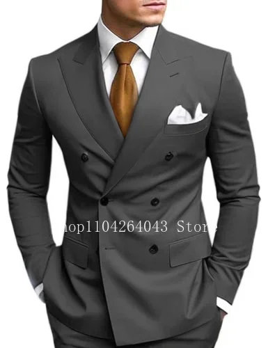 Gentleman Men's Suits Elegant Peak Lapel 2 Pieces Full Man Terno Wedding Business Regular Tuxedo Suits for Men Blazer and Pants