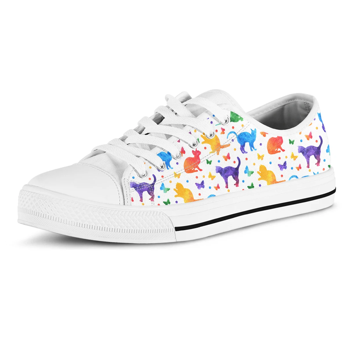 Canvas Vulcanized Shoes Rainbow Cats 3D Print Low Top Flats For Women Light Breathable Summer Autumn Sneaker Shoes