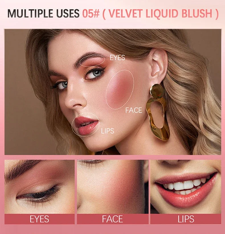 Air Cushion Blush Facial Nourishing Blush Gel Cream Multi-purpose Eyes&lips Makeup Liquid Cheek Blush Stick Cosmetic with Sponge