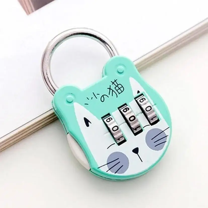 1 Pcs Cute Cat Luggage Padlock Suitcase Backpack Password Lock Cartoon Mini Keyed Padlock Journal Notebook Handbag Code Locks