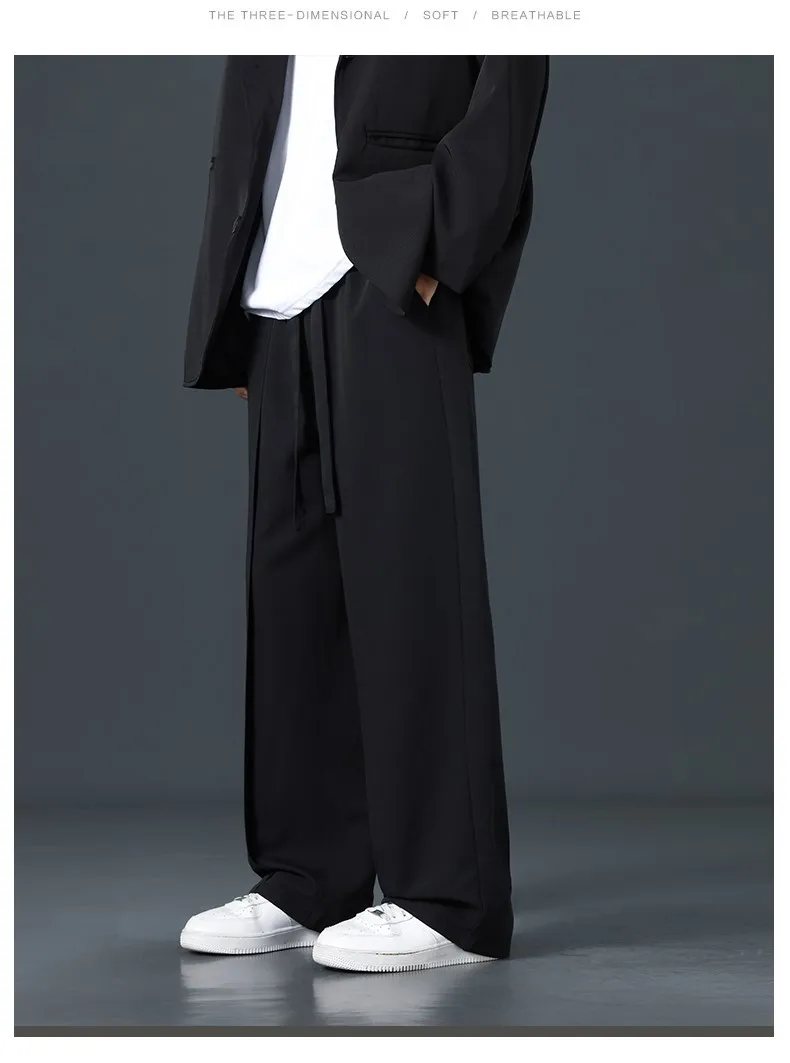 Description Picture 6 of item2024 New Spring Summer Men's Ice Silk Wide Legged Pants Suit Pant Breathable Cool Drawstring Casual Light Thin Plus Size 8xl