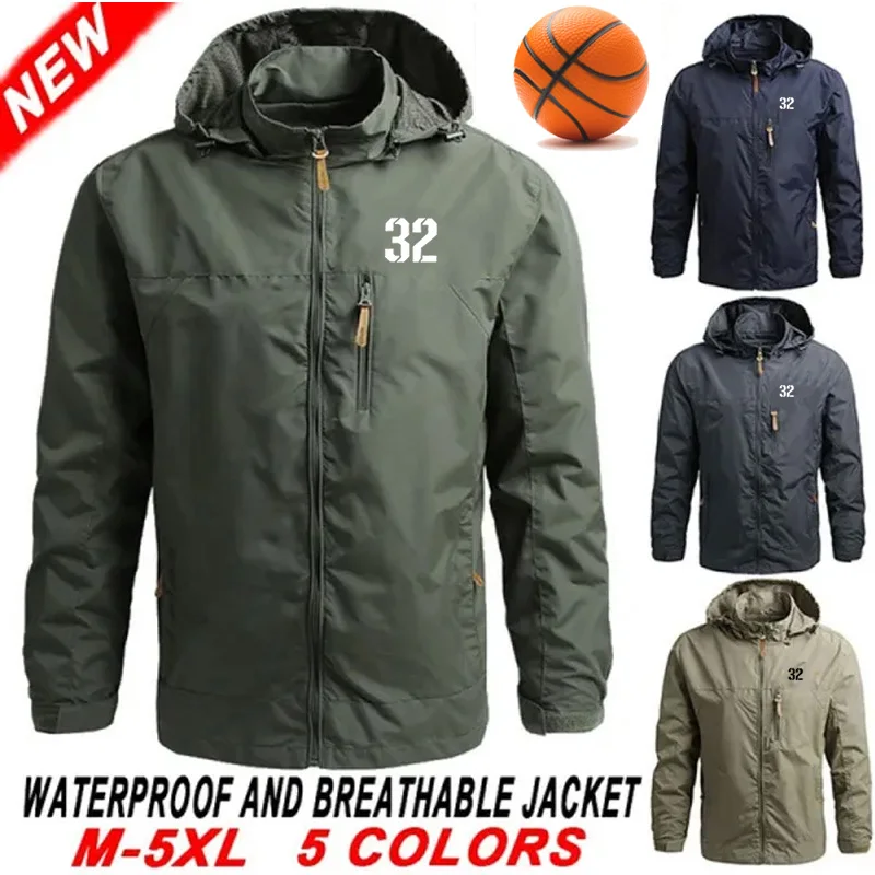 Number 32 Print Men's Waterproof Jacket Hooded Overcoat Men Outdoor Rock Climbing Windbreaker Windproof Autumn Winter Jacket