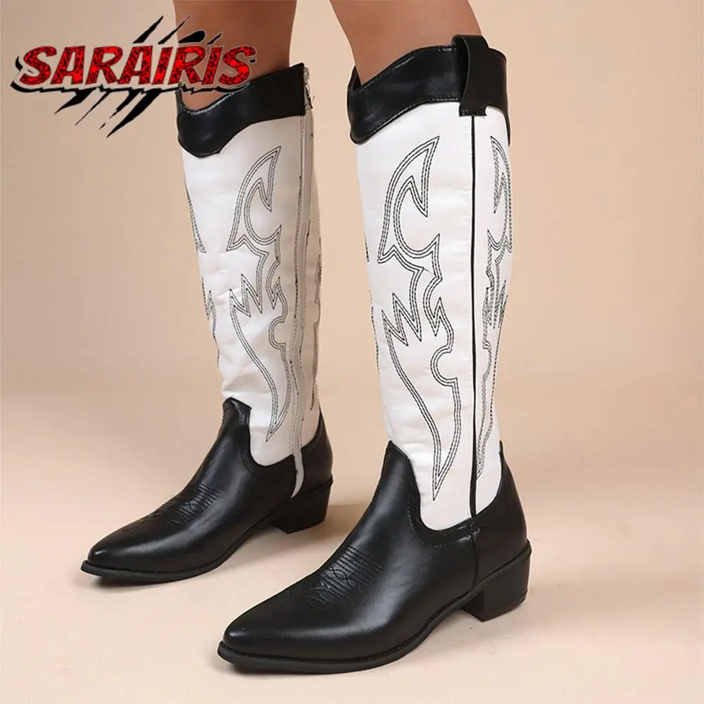

Женские ковбойские ботинки с вышивкой, удобные повседневные ботинки с острым носком, в стиле ретро, универсальный стиль, модная обувь