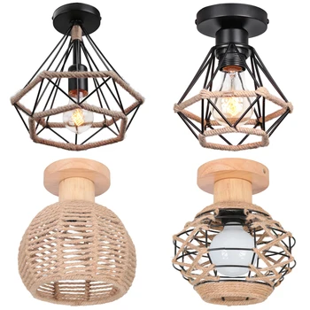 대마 복고풍 빈티지 천장 조명 철 로프 천장 램프 통로 인테리어 E27