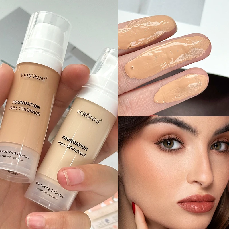 15ml Full Coverage Liquid Foundation,Foundation Effective Concealer Waterproof Sweat-resistant Makeup Professional Cosmetics