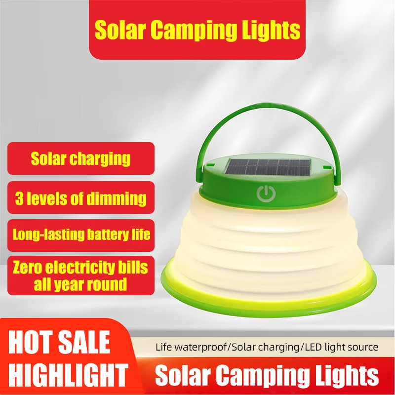 Outdoor USB Rechargeable Lamp Foldable Solar Charge LED Lamp Camping Fishing Portable Light Hook Up Tent Night Lights 600mAh