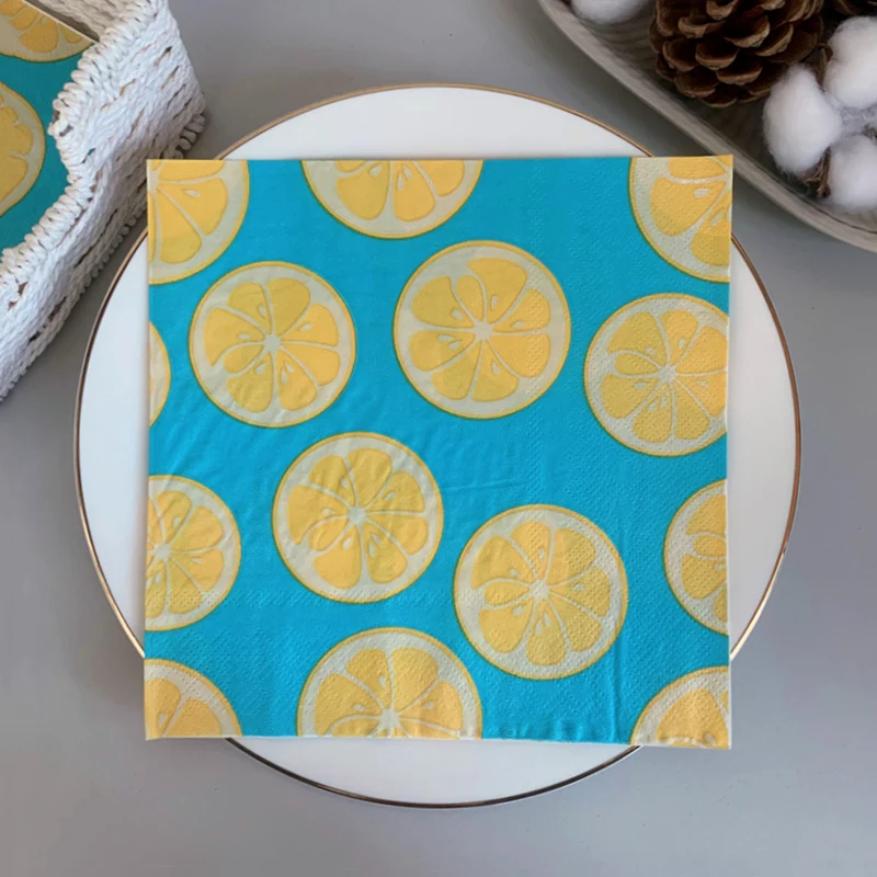 20pcs/pack Lemon Table Decoupage Paper Napkins Summer Fruits Napkin