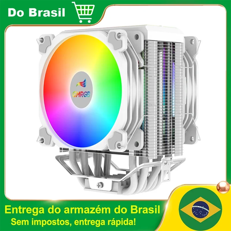 Resfriador de CPU GMRGB Branco com 6 Tubos de Calor e Ventilador PWM ...