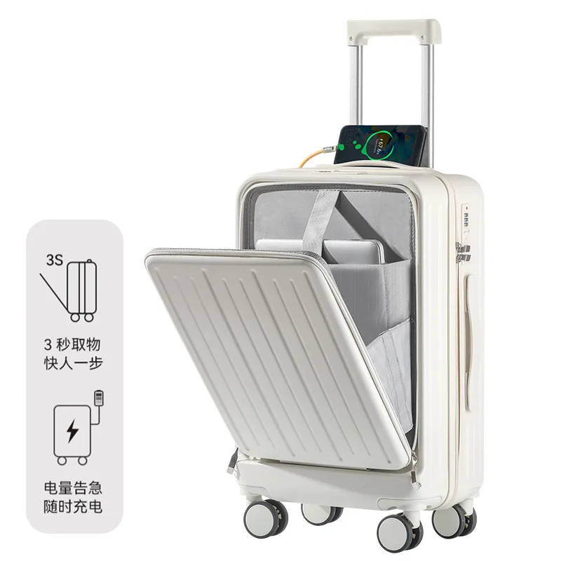 PLUENLI Front Open Cover Tape Double Password Lock Luggage Business Travel Trolley Case Unisex High-End Suitcase Leather Case