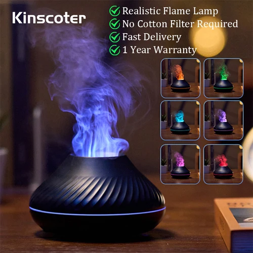 Kinscoter 화산 아로마 디퓨저 에센셜 오일 램프, USB 휴대용 공기 가습기, 컬러 불꽃 야간 조명 포함, 130ml 3