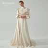 Customized Muslim Retro High Collar A-line Wedding Dresses Ruffle Satin Draped Pleat Ribbon Full Bride Dresses robe de mariée 1
