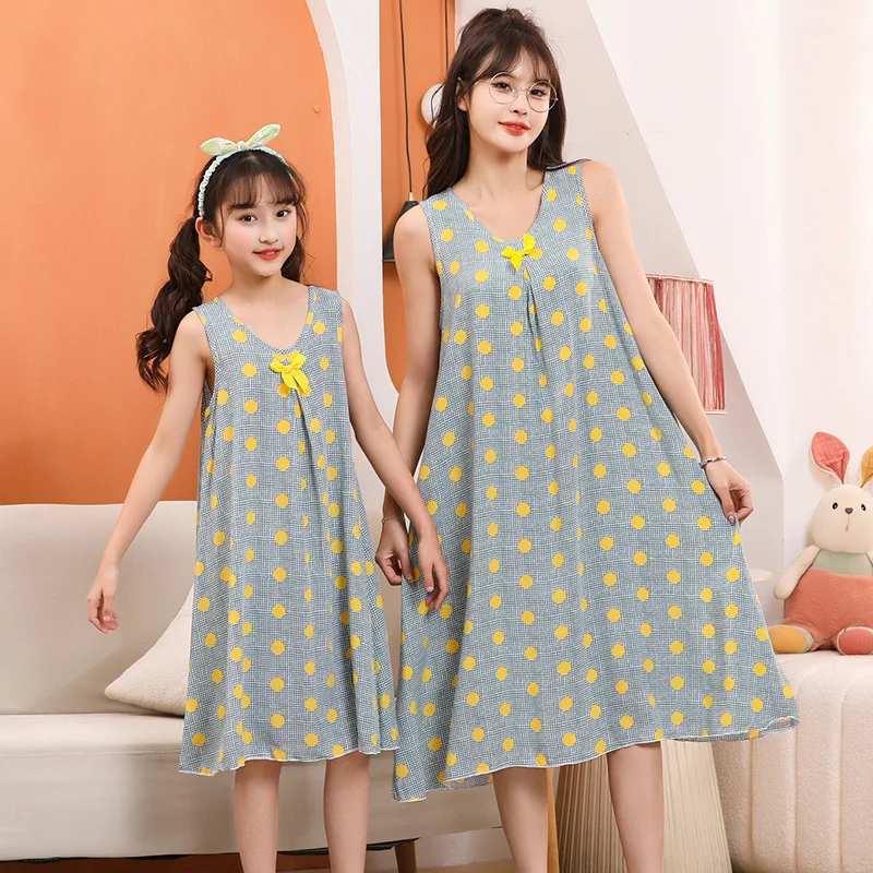 여름 잠옷 어린이 잠옷,  여아 하트 원피스 잠옷, 민소매 잠옷, 나이트 나이트 어린이 잠옷 홈웨어