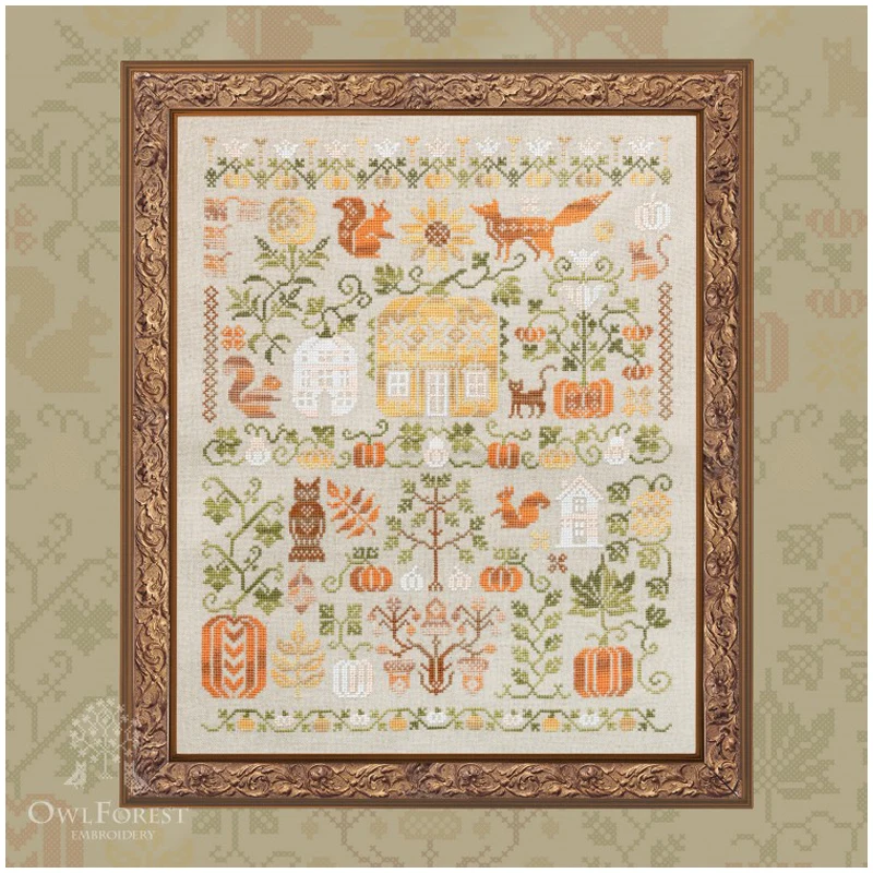 Top Quality Beautiful Counted Cross Stitch Kits Embroidered Home Decoration Pumpkin-color Autumn OwlForest Squirrel