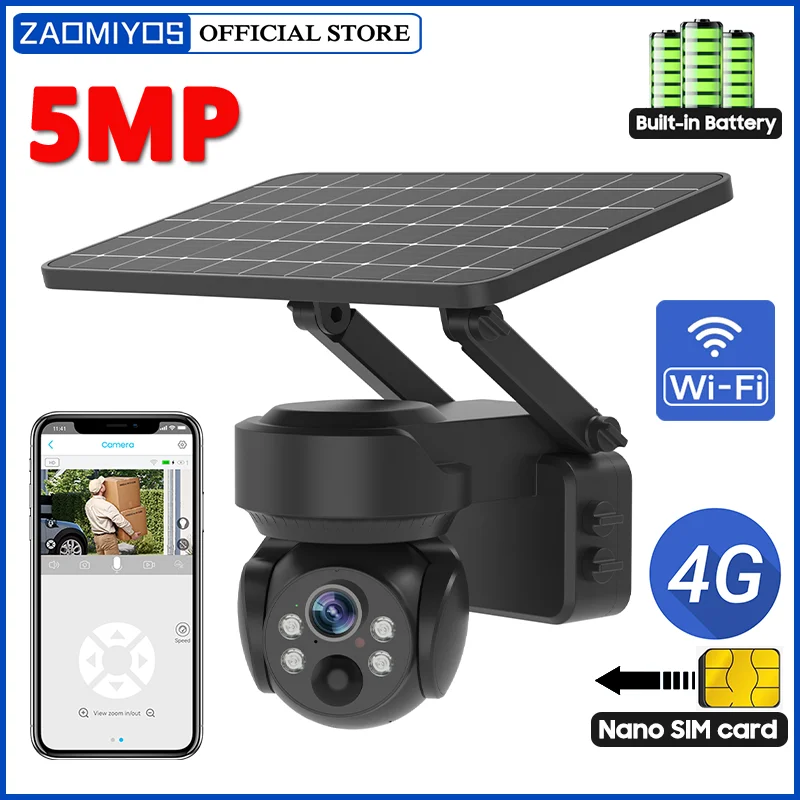 

Outdoor 4G SIM Card / WIFI PTZ Solar Camera 5MP Long Standby Security Protection Wireless IP Camera Alarm Surveillance CCTV Cam