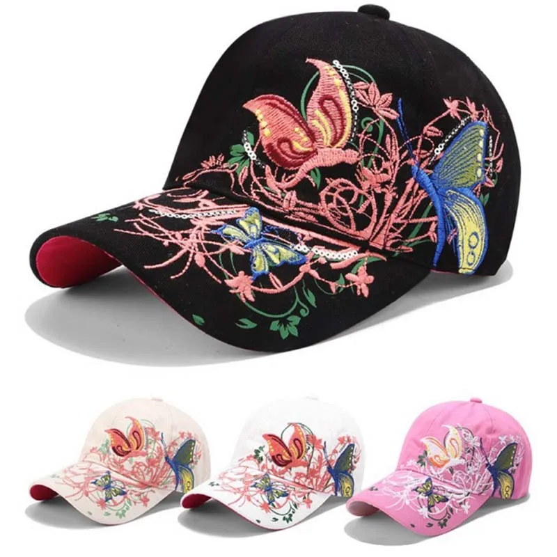 Butterfly Embroidered Baseball Cap New Spring Summer Women Casual Snapback Caps Butterflies Flower Print Outdoor Sun Hats