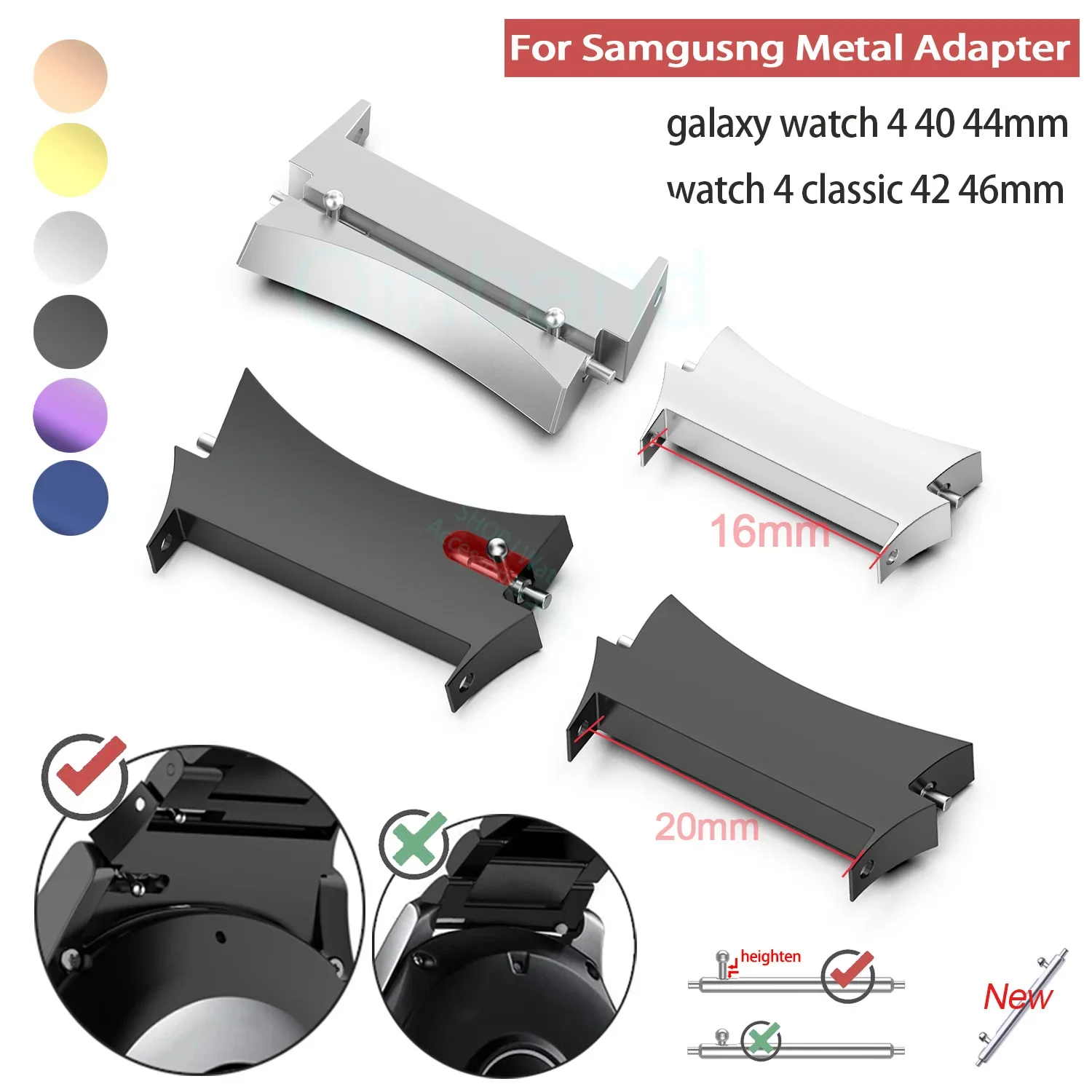 Connettore In Metallo 2Pc Per Samsung Galaxy Watch 4 40Mm 44Mm Adattatore In Acciaio Inossidabile Per Samsung Galaxy Watch 4 Classic 42Mm 46Mm