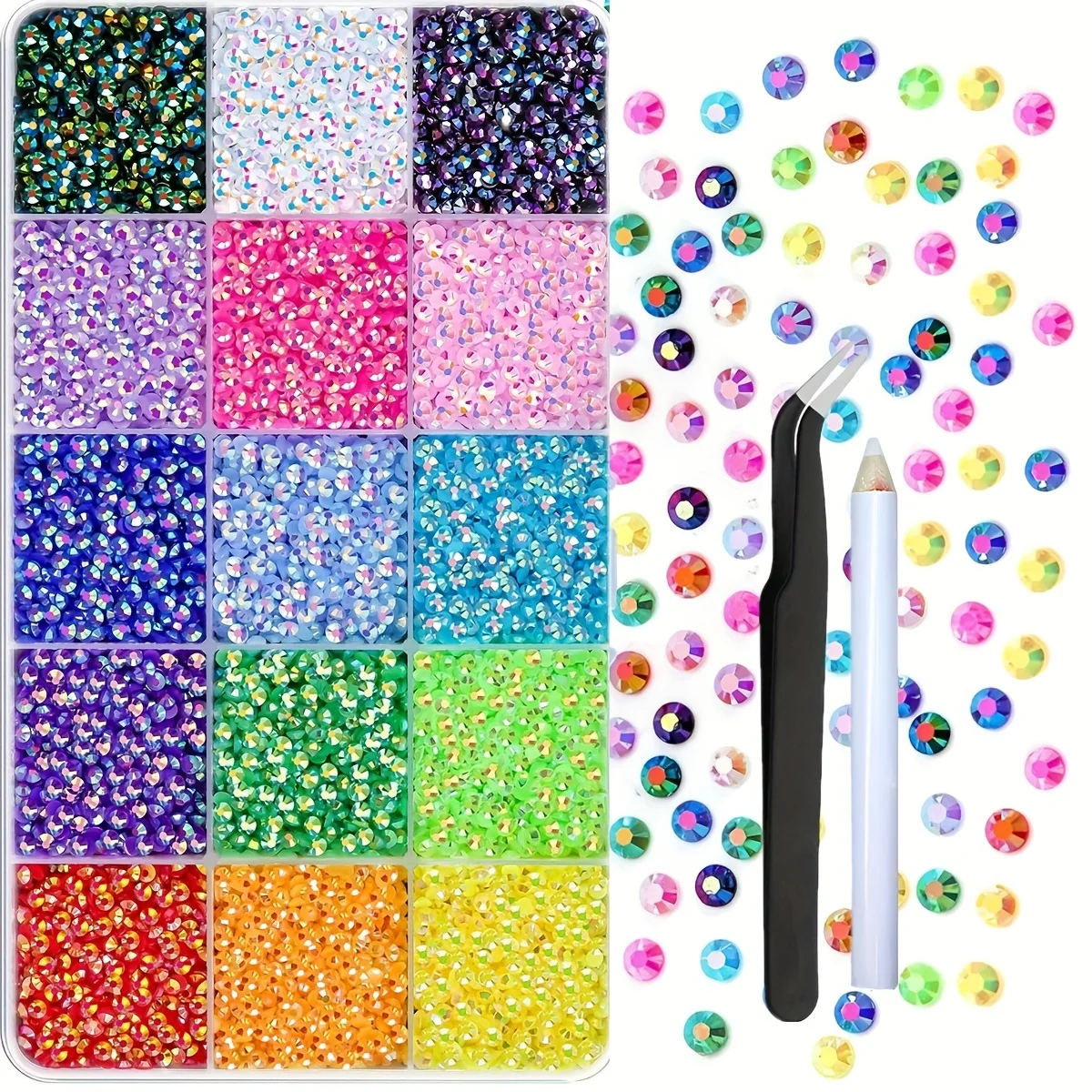 Resin Jelly Rhinestones - 16000pcs Mixed-Color Non Hotfix Flatback Gems with Pick Pen Tweezer for Crafting - DIY Crafts NAIR ART