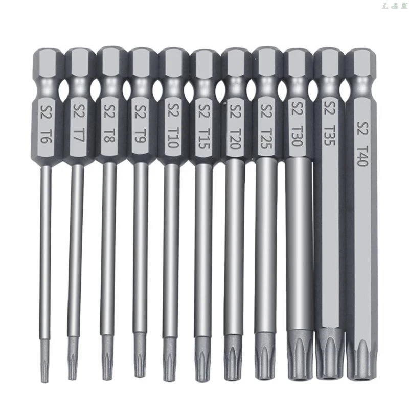 

Mintiml 11/12pcs1/4" Hex 50mm/100mm Torx Screwdriver Flat Head Tamper Proof Security Drill Bit Set Hand Tool For Electric Drill